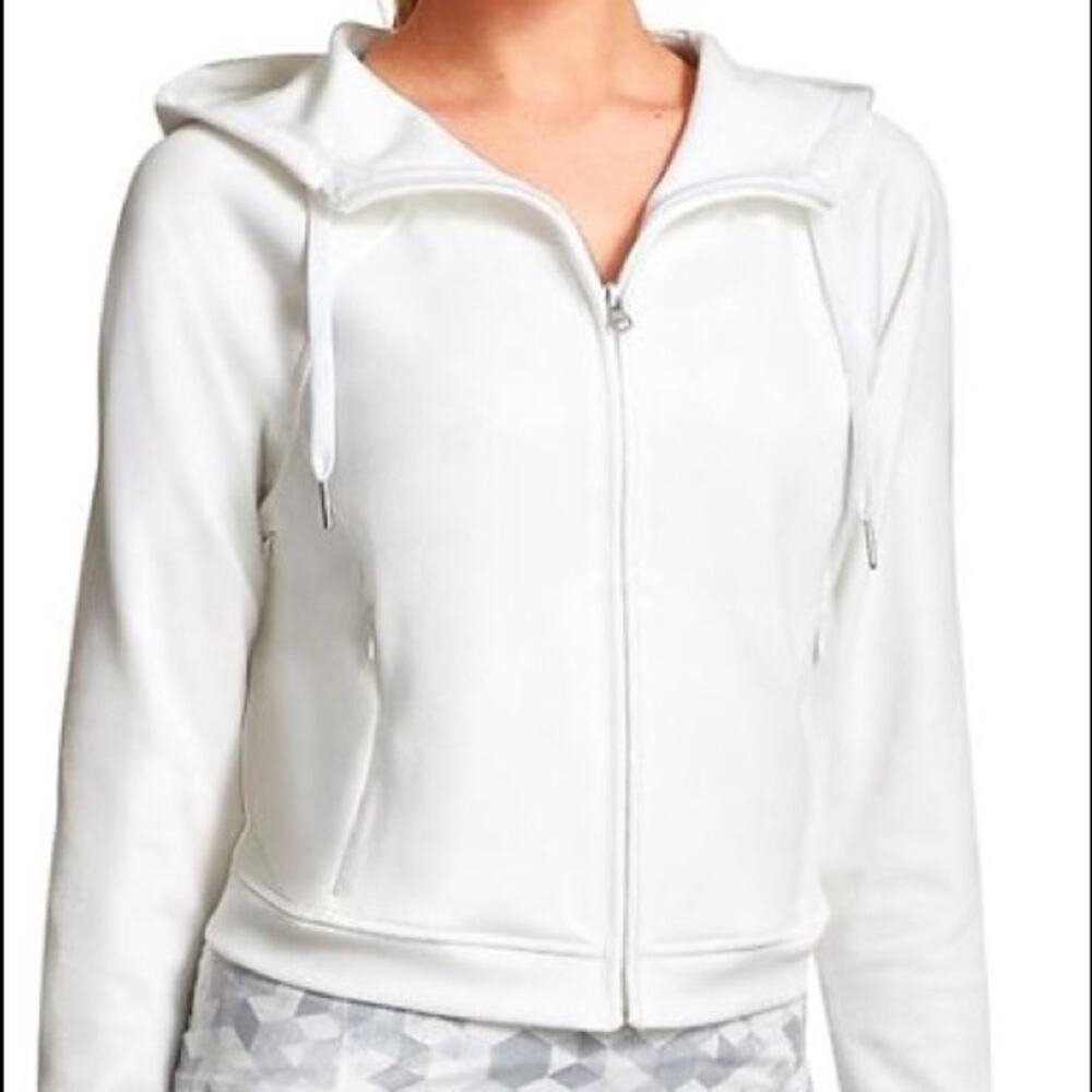 Athleta Swerve Hooded Zip Up Cropped Athletic Jacket Womens Size XS White Active - Picture 2 of 13
